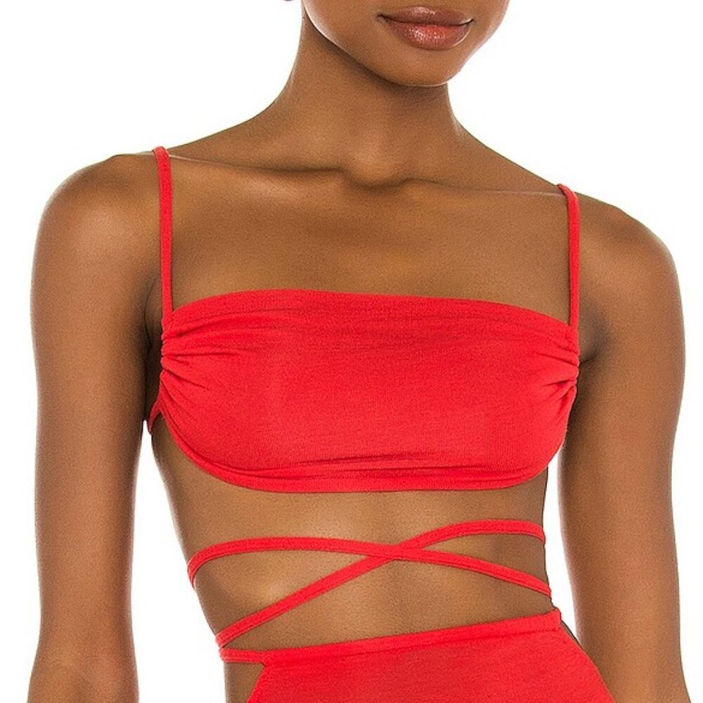 NWT WeWoreWhat Ruched Crop Top in Ruby Red - Size Medium